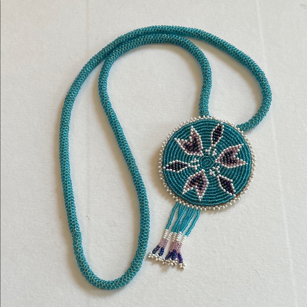 Vintage Beaded Navajo Flower Medallion Necklace